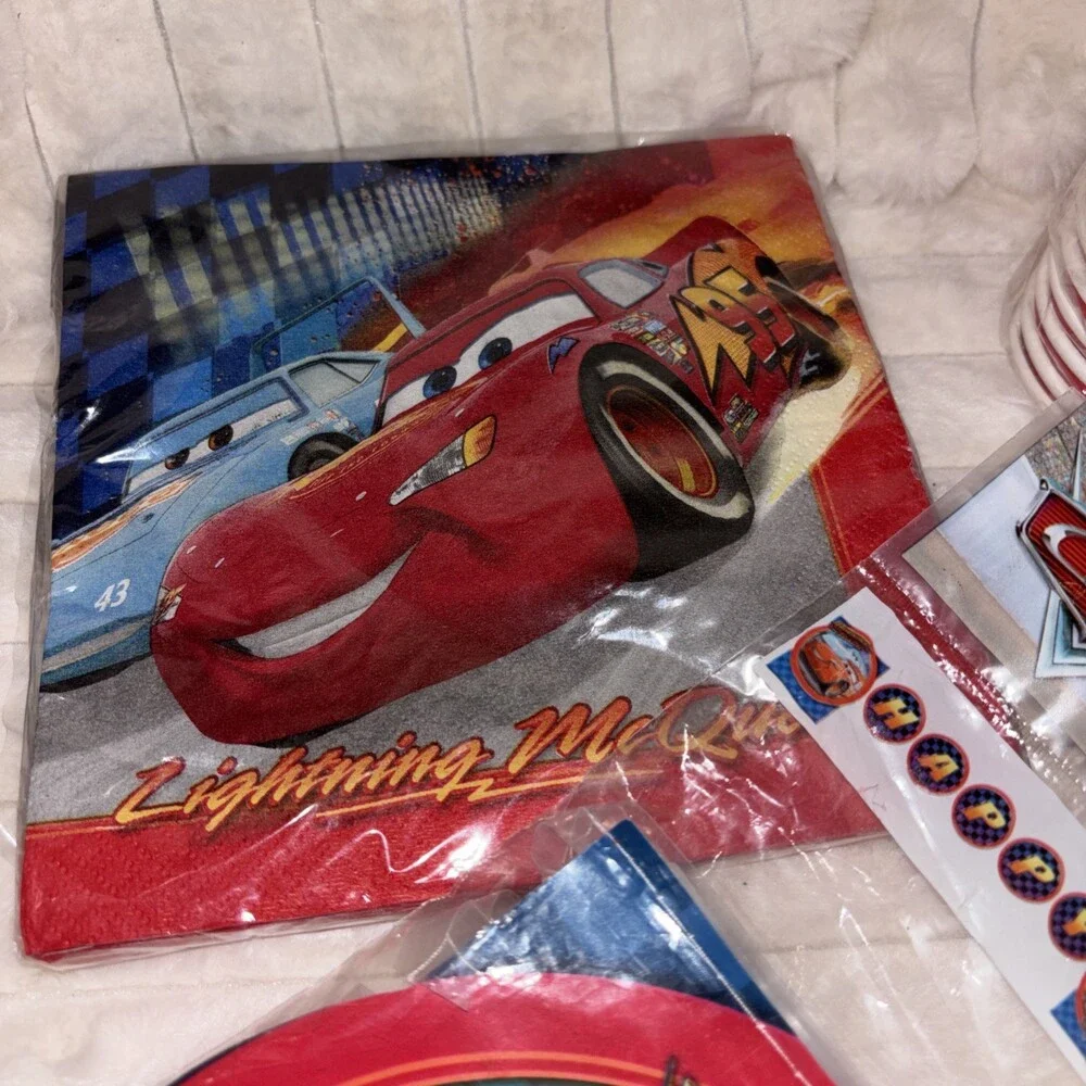 Vintage Disney Pixar Cars Birthday Party Supplies Set Cups Napkins Banner